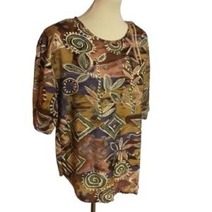 Vintage 80s funky artistic autumn fall leaves tunic
